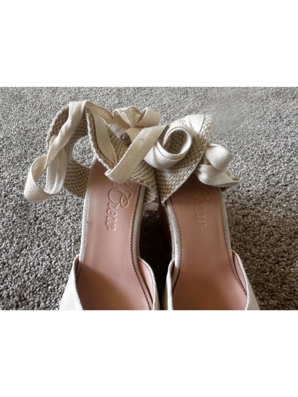 JCREW Lace Up High Heels Espadrille Womens 9.5 Beige Wedge Coastal Comfort Beach - Picture 12 of 13